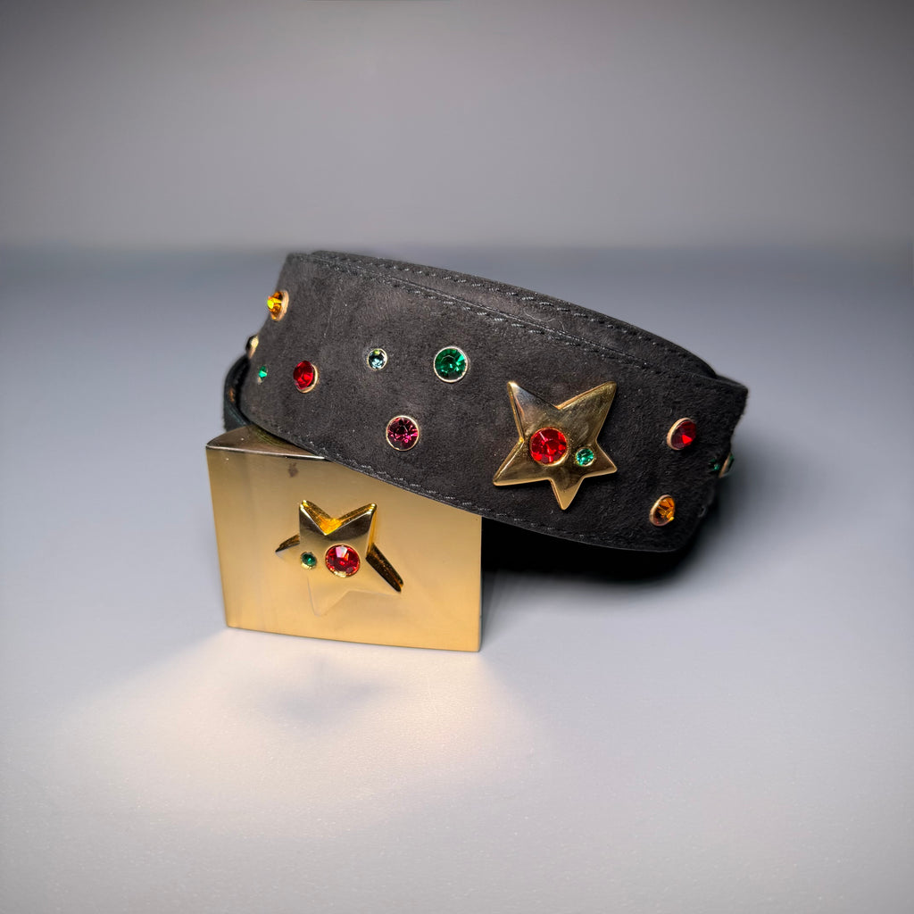 Rare ESCADA Western Germany Rhinestone Star Suede Belt 🌟