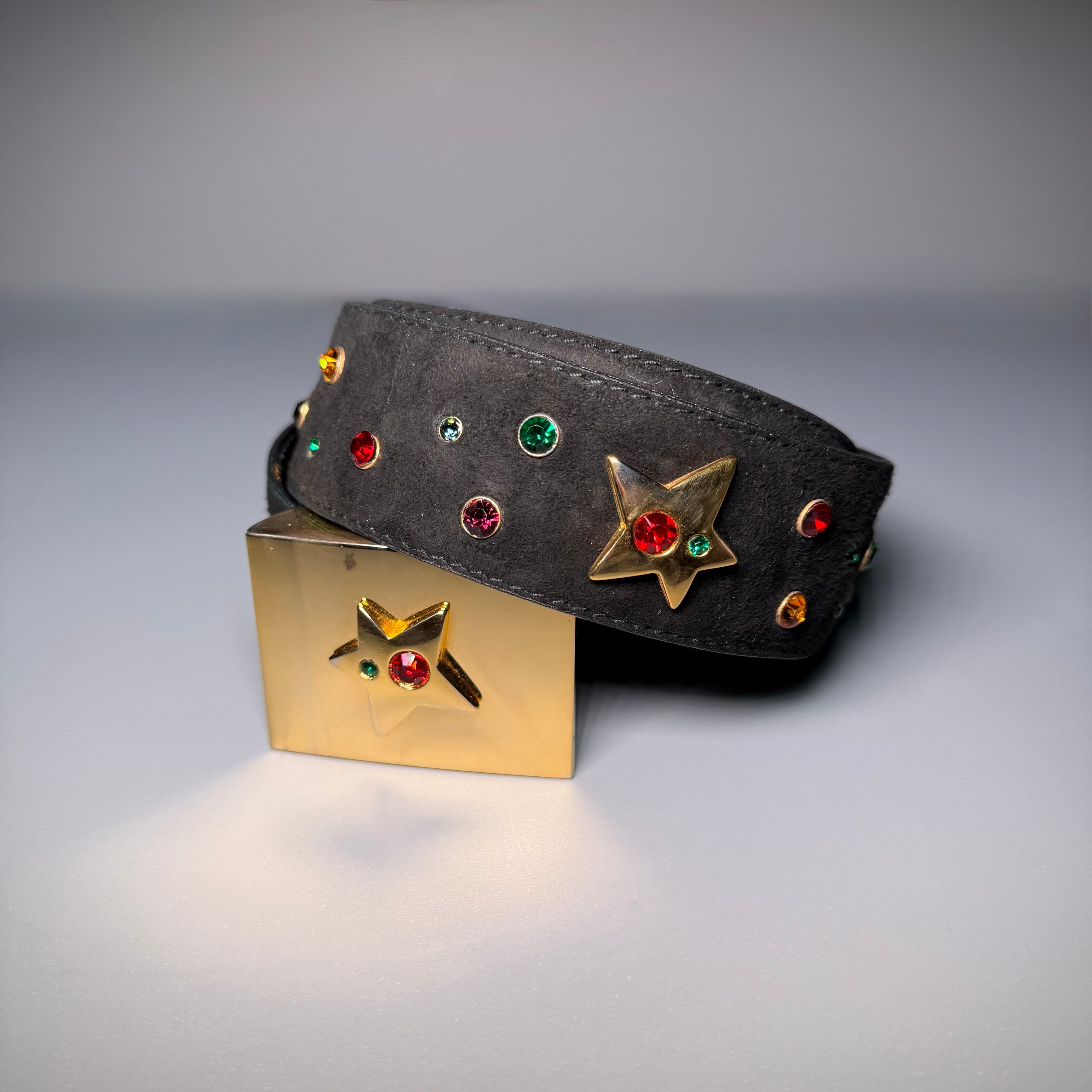 Rare ESCADA Western Germany Rhinestone Star Suede Belt 🌟