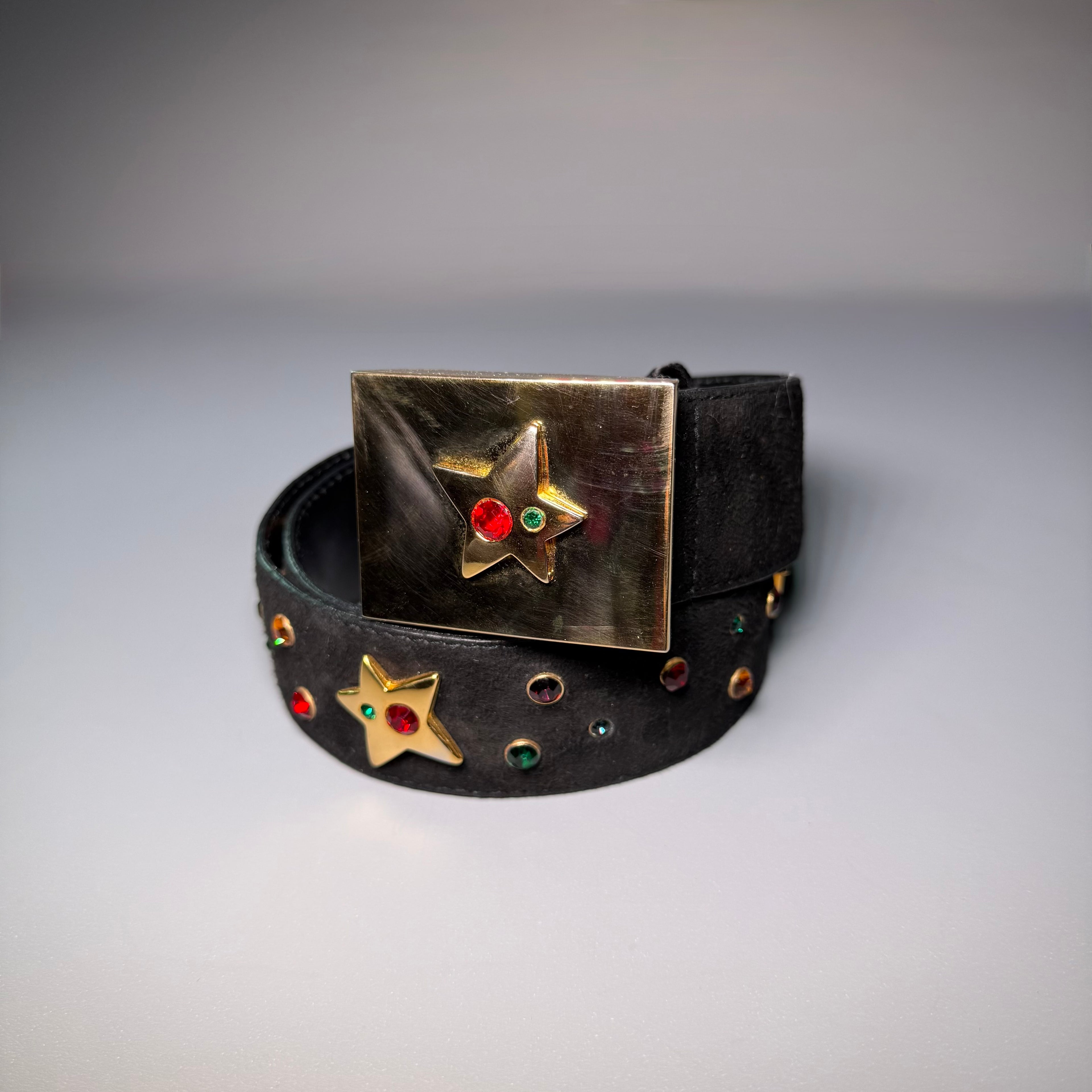 Rare ESCADA Western Germany Rhinestone Star Suede Belt 🌟