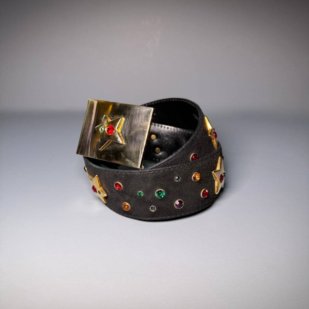 Rare ESCADA Western Germany Rhinestone Star Suede Belt 🌟