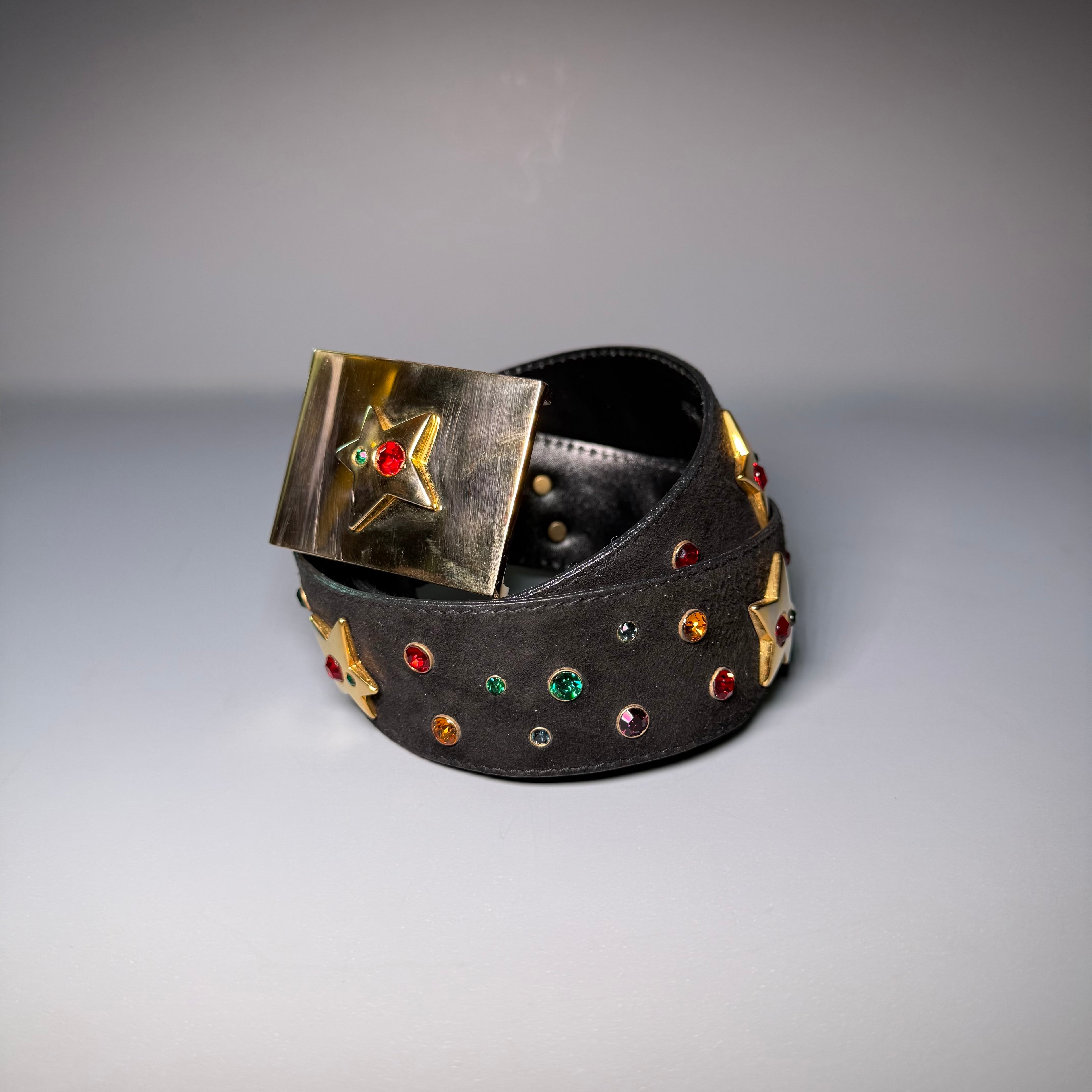 Rare ESCADA Western Germany Rhinestone Star Suede Belt 🌟