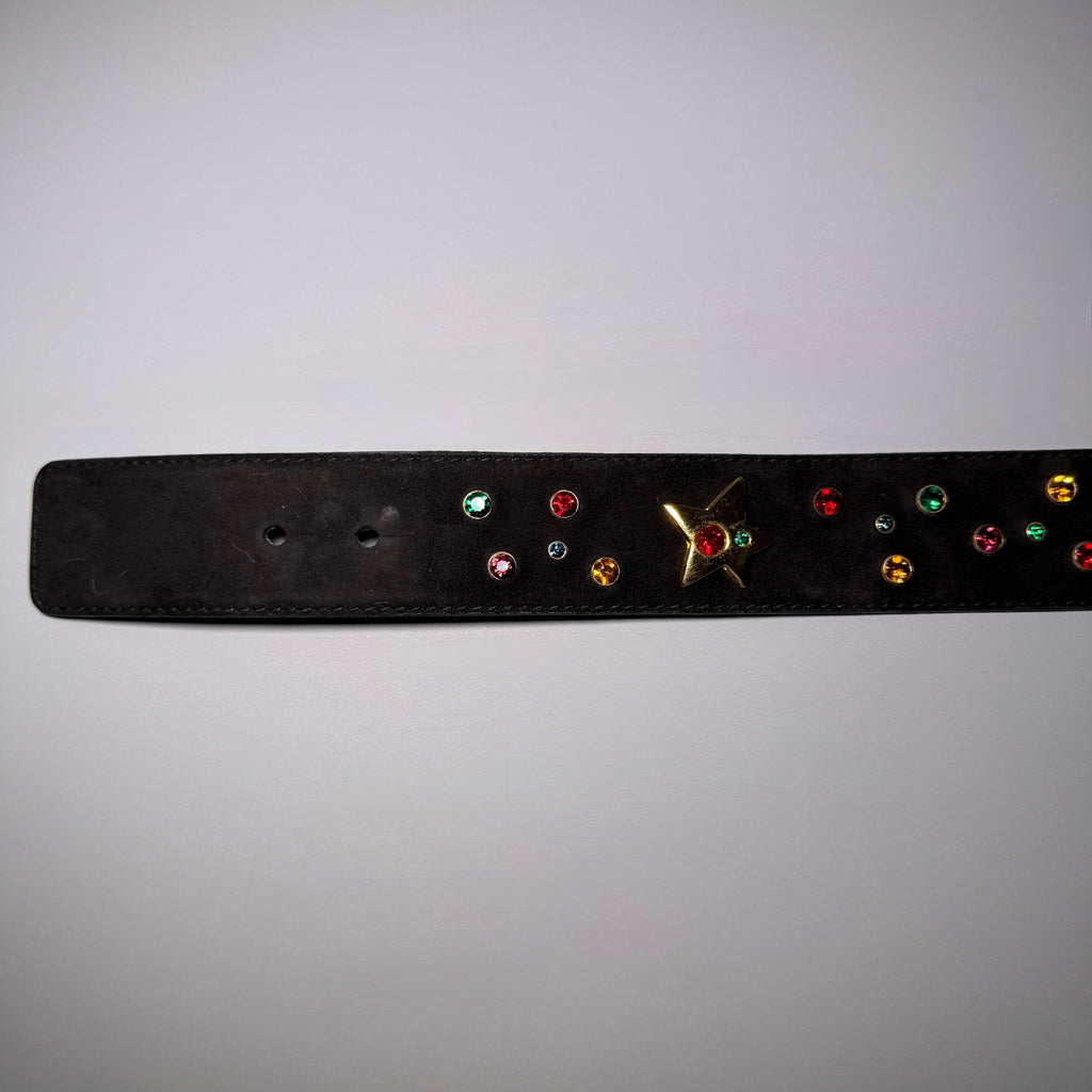 Rare ESCADA Western Germany Rhinestone Star Suede Belt 🌟