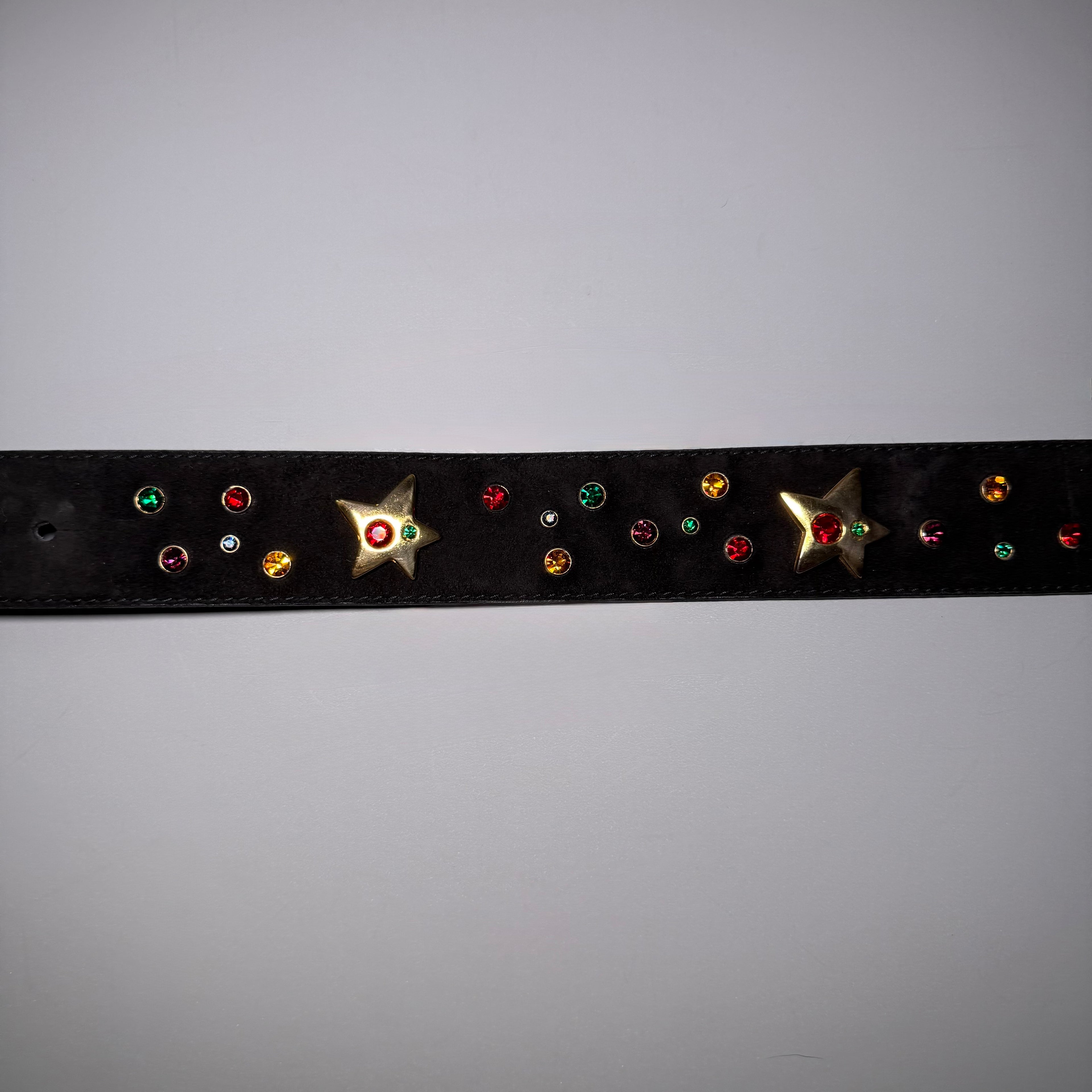 Rare ESCADA Western Germany Rhinestone Star Suede Belt 🌟