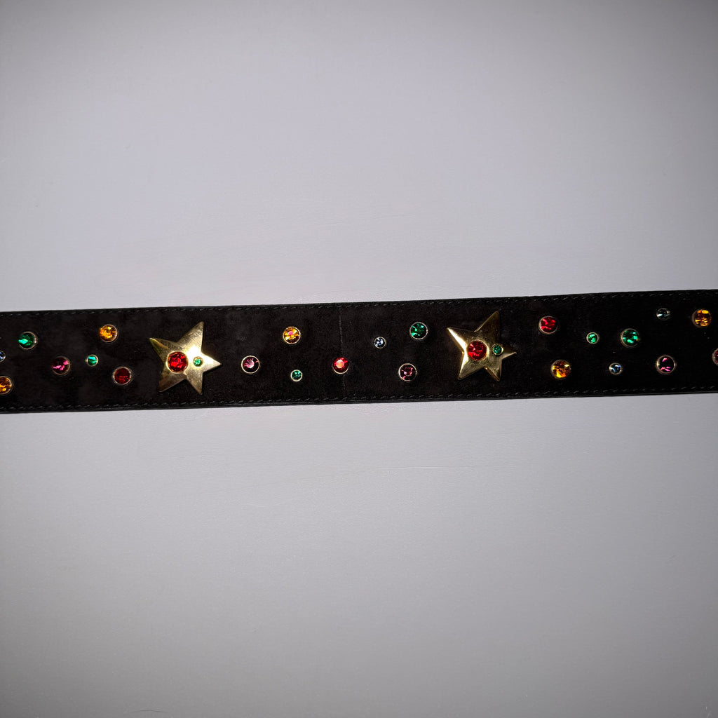Rare ESCADA Western Germany Rhinestone Star Suede Belt 🌟