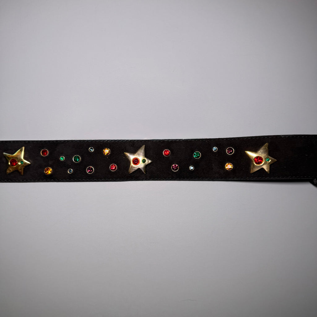 Rare ESCADA Western Germany Rhinestone Star Suede Belt 🌟