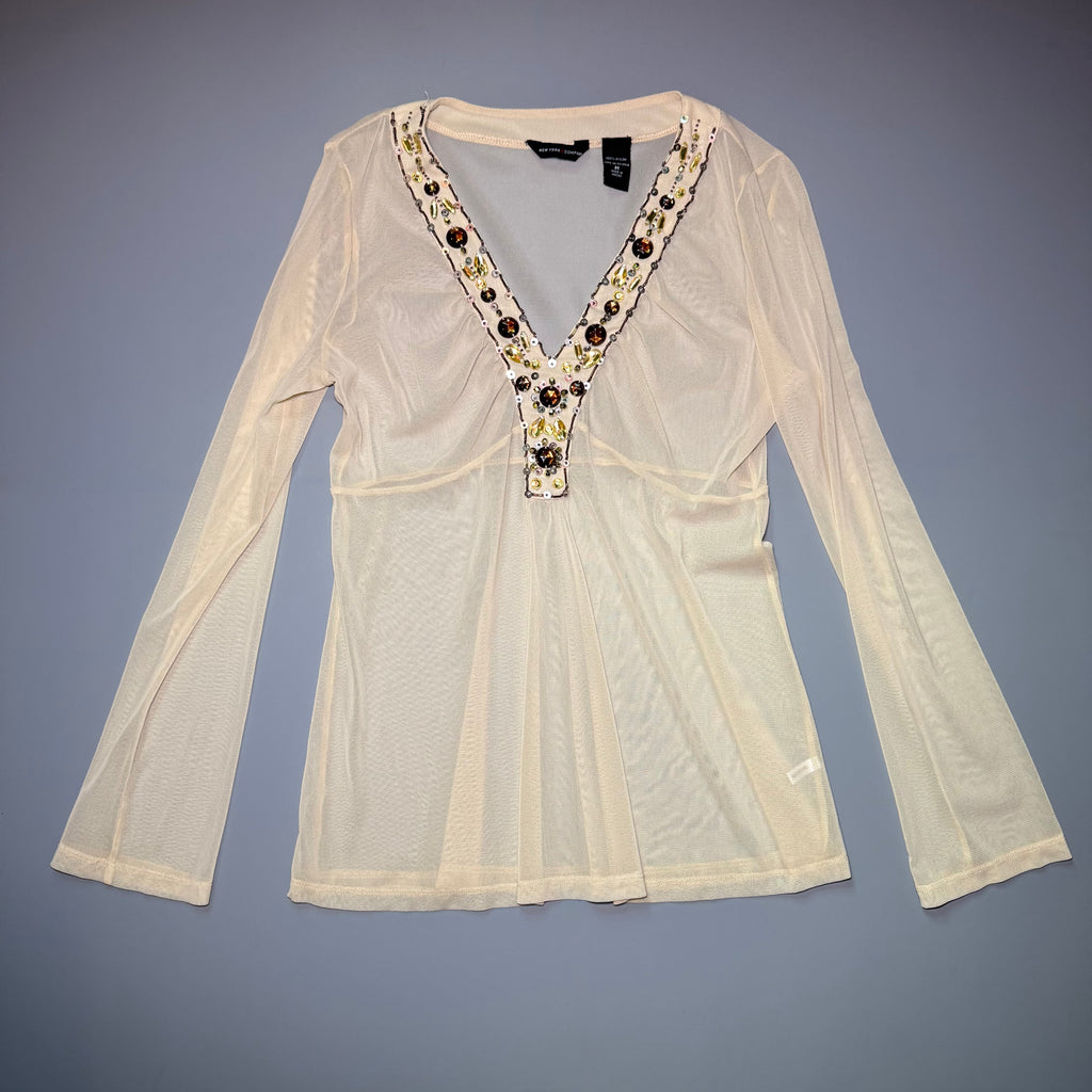 New York & Company Sheer Embellished Top