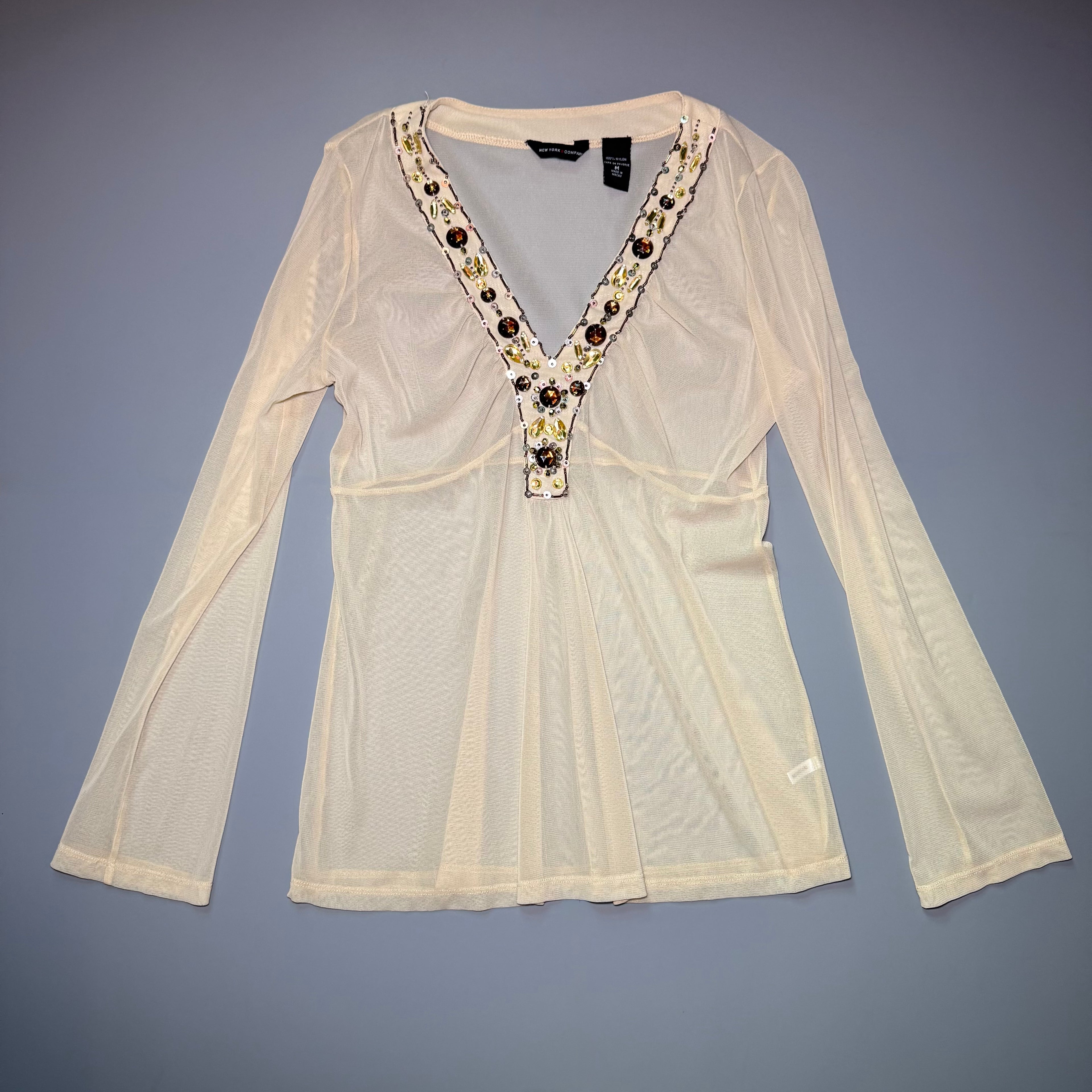 New York & Company Sheer Embellished Top