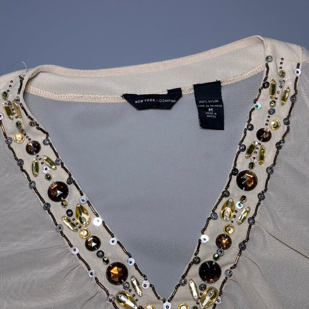 New York & Company Sheer Embellished Top