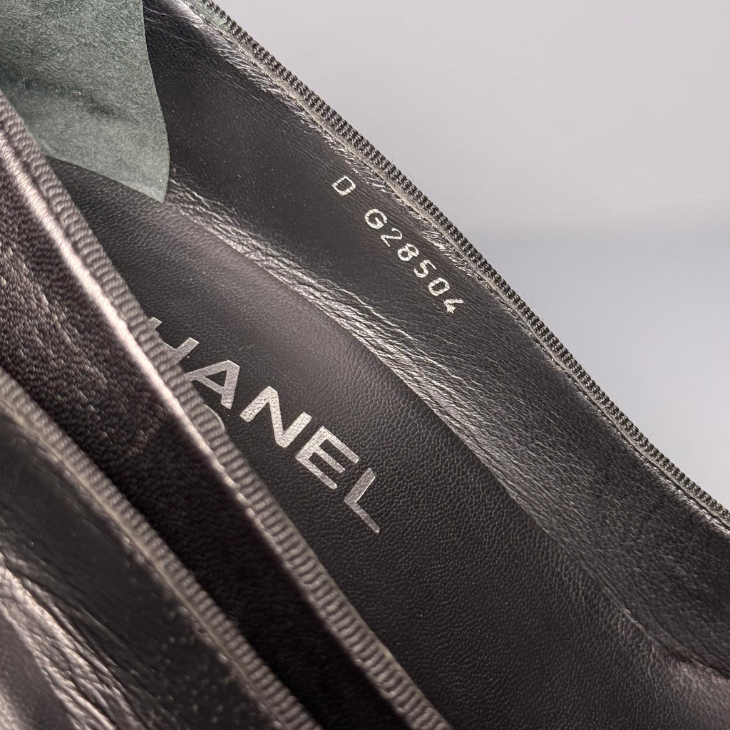 CHANEL Black Leather Ballerina Toe Pumps