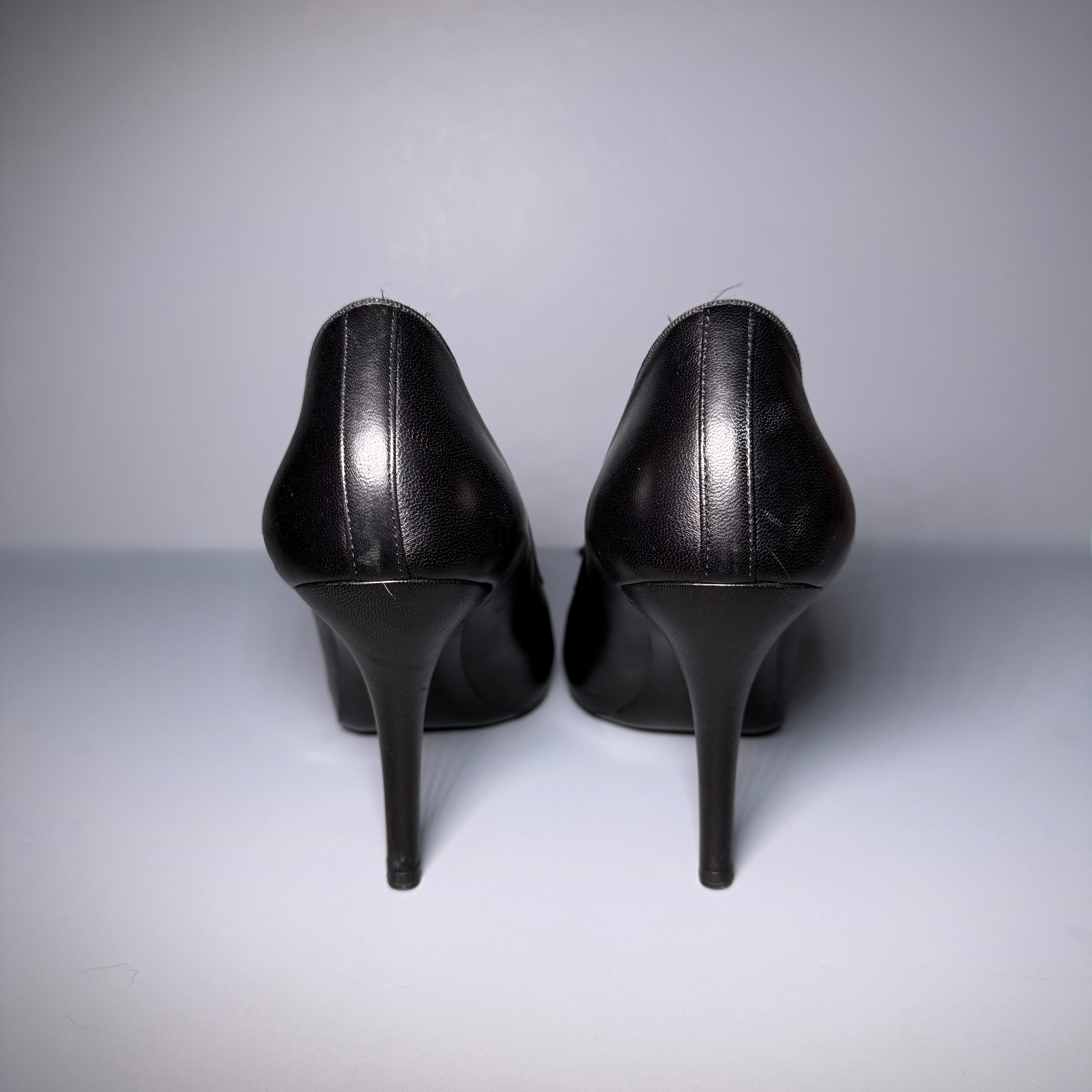 CHANEL Black Leather Ballerina Toe Pumps