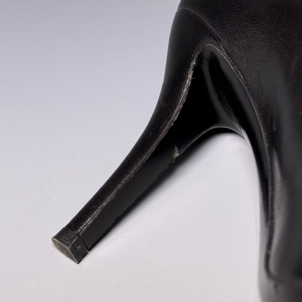 CHANEL Black Leather Ballerina Toe Pumps
