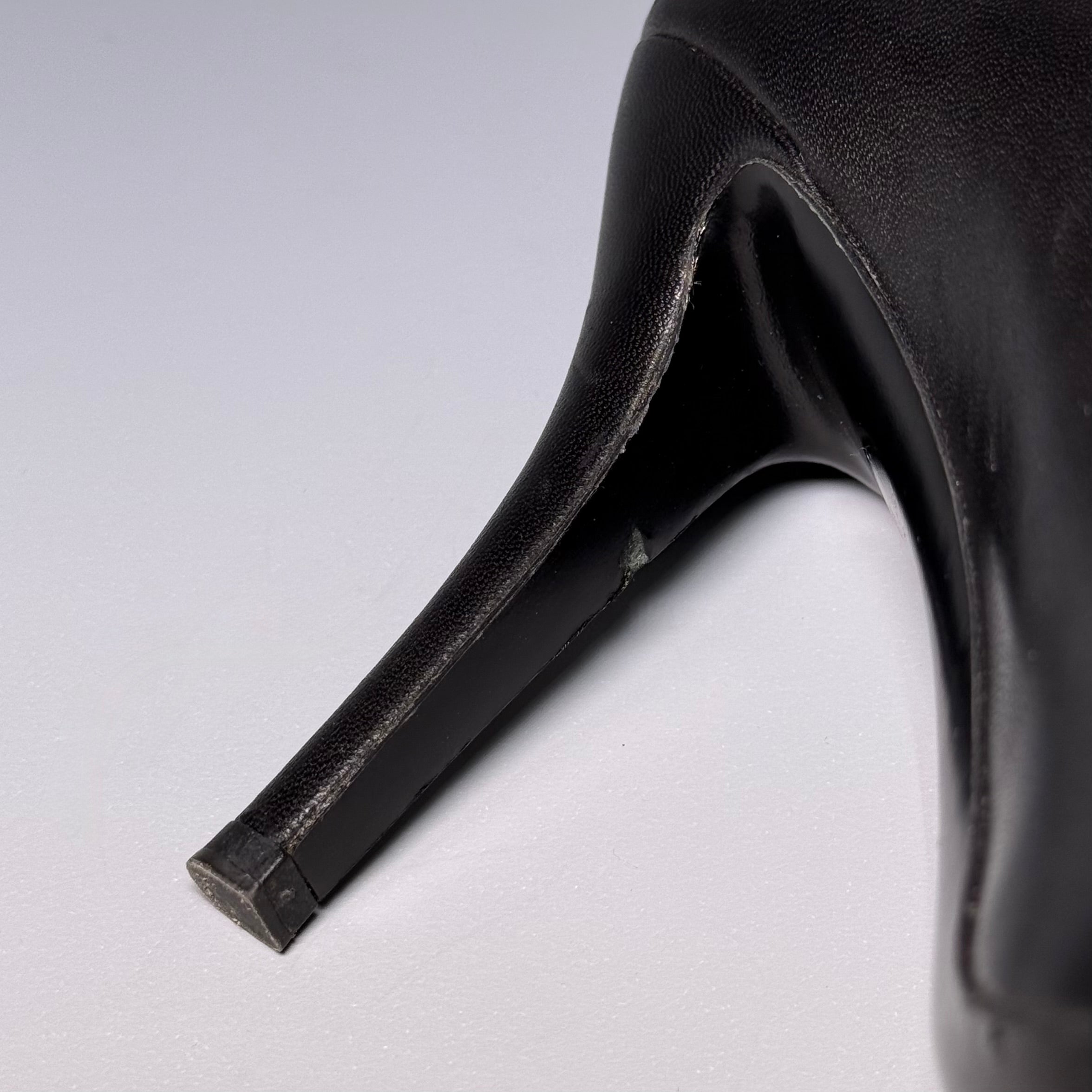 CHANEL Black Leather Ballerina Toe Pumps