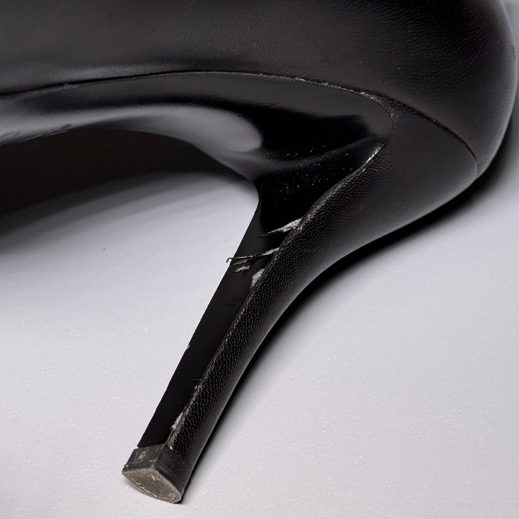 CHANEL Black Leather Ballerina Toe Pumps