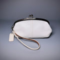 Coach White Leather Kisslock Framed Wristlet Pouch