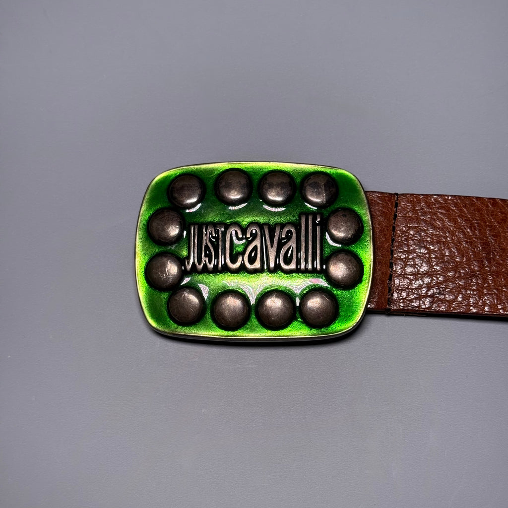 Just Cavalli Studded Leather belt Green Buckle