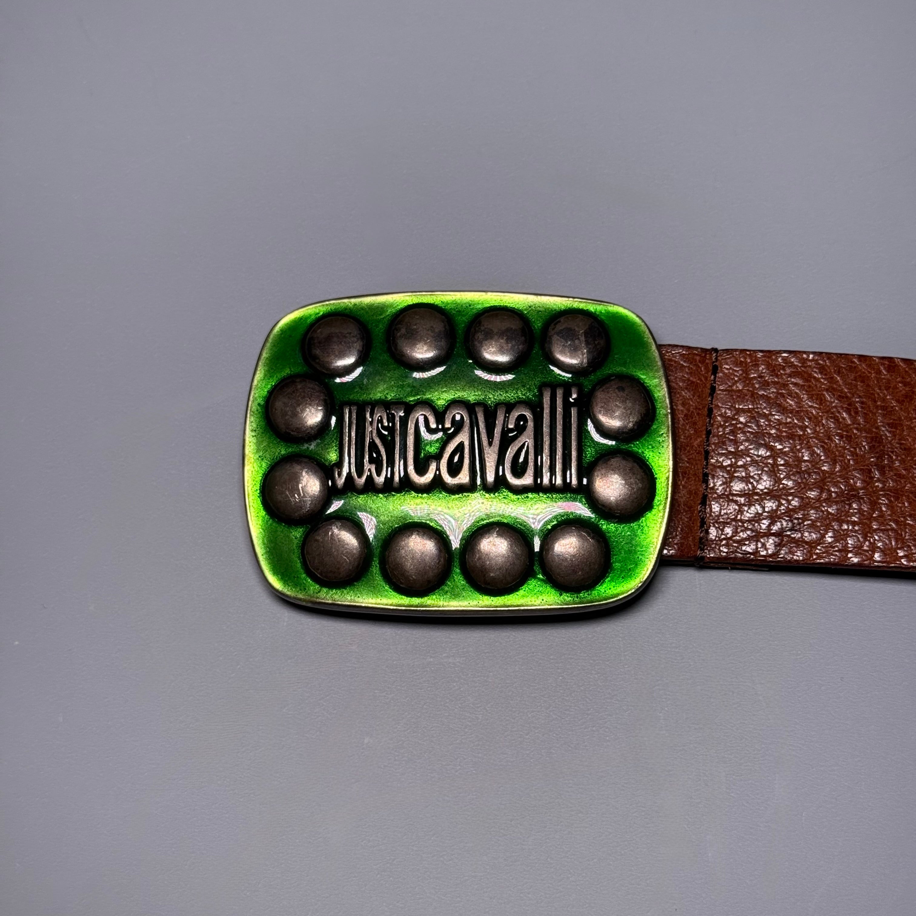 Just Cavalli Studded Leather belt Green Buckle