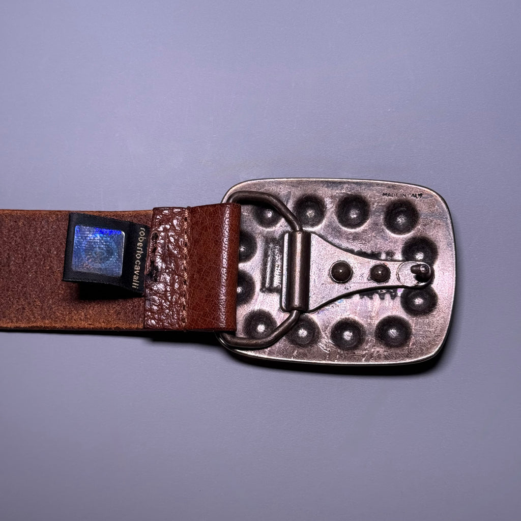 Just Cavalli Studded Leather belt Green Buckle