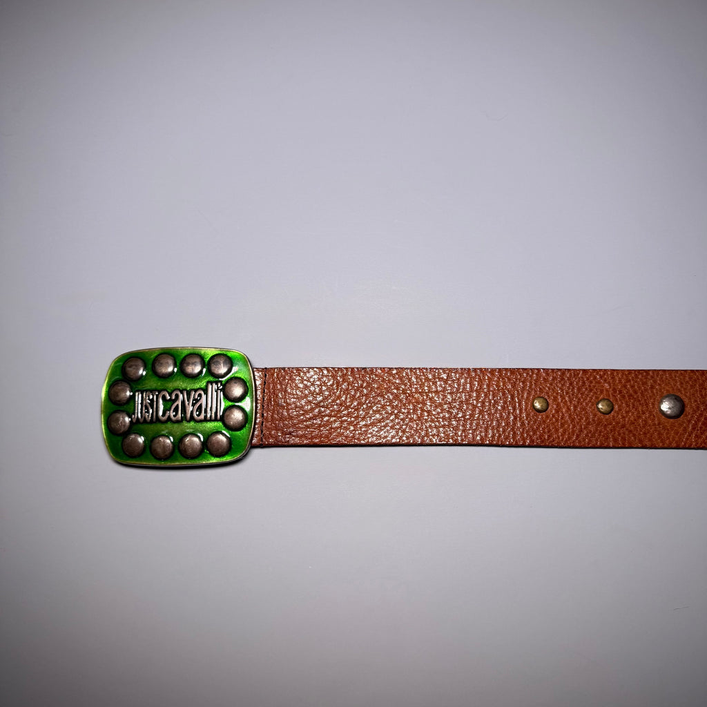 Just Cavalli Studded Leather belt Green Buckle