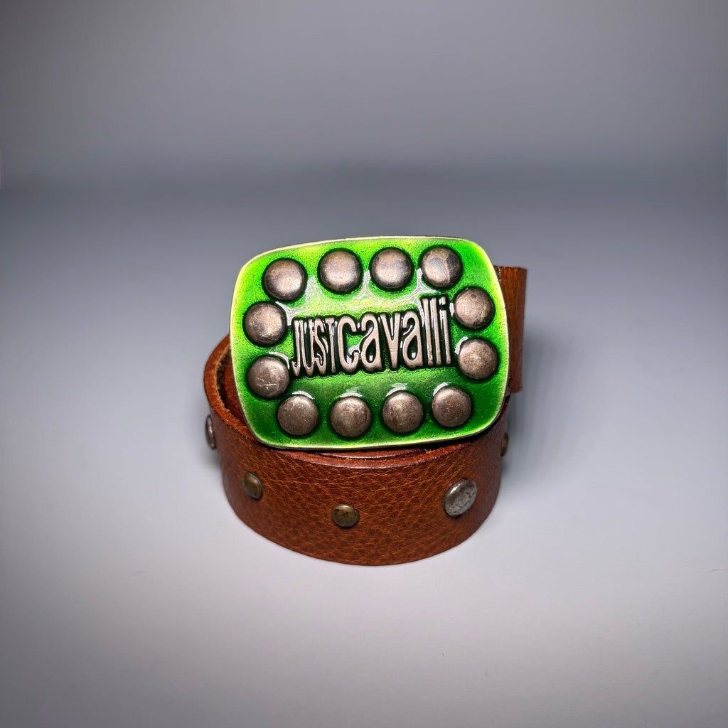 Just Cavalli Studded Leather belt Green Buckle