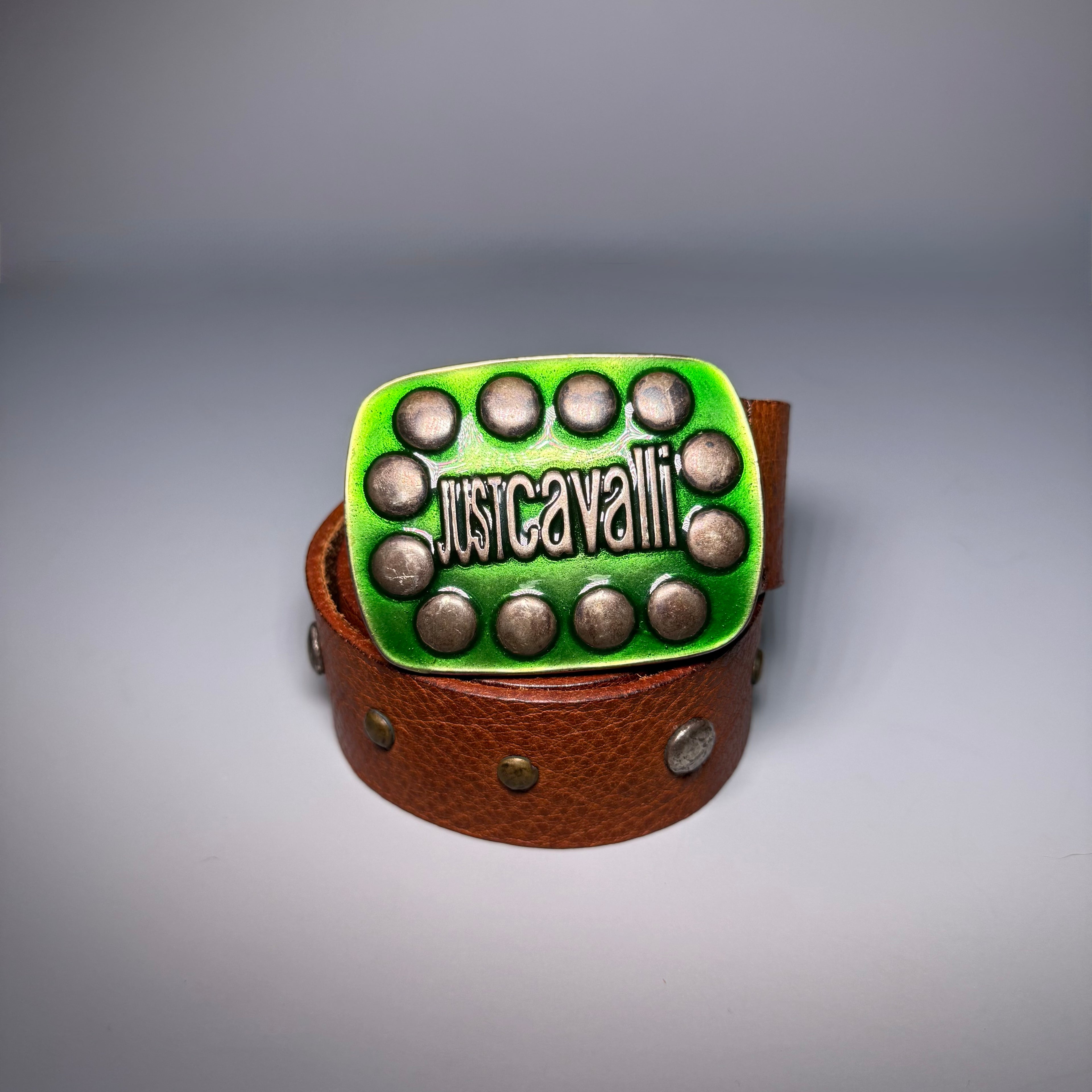 Just Cavalli Studded Leather belt Green Buckle