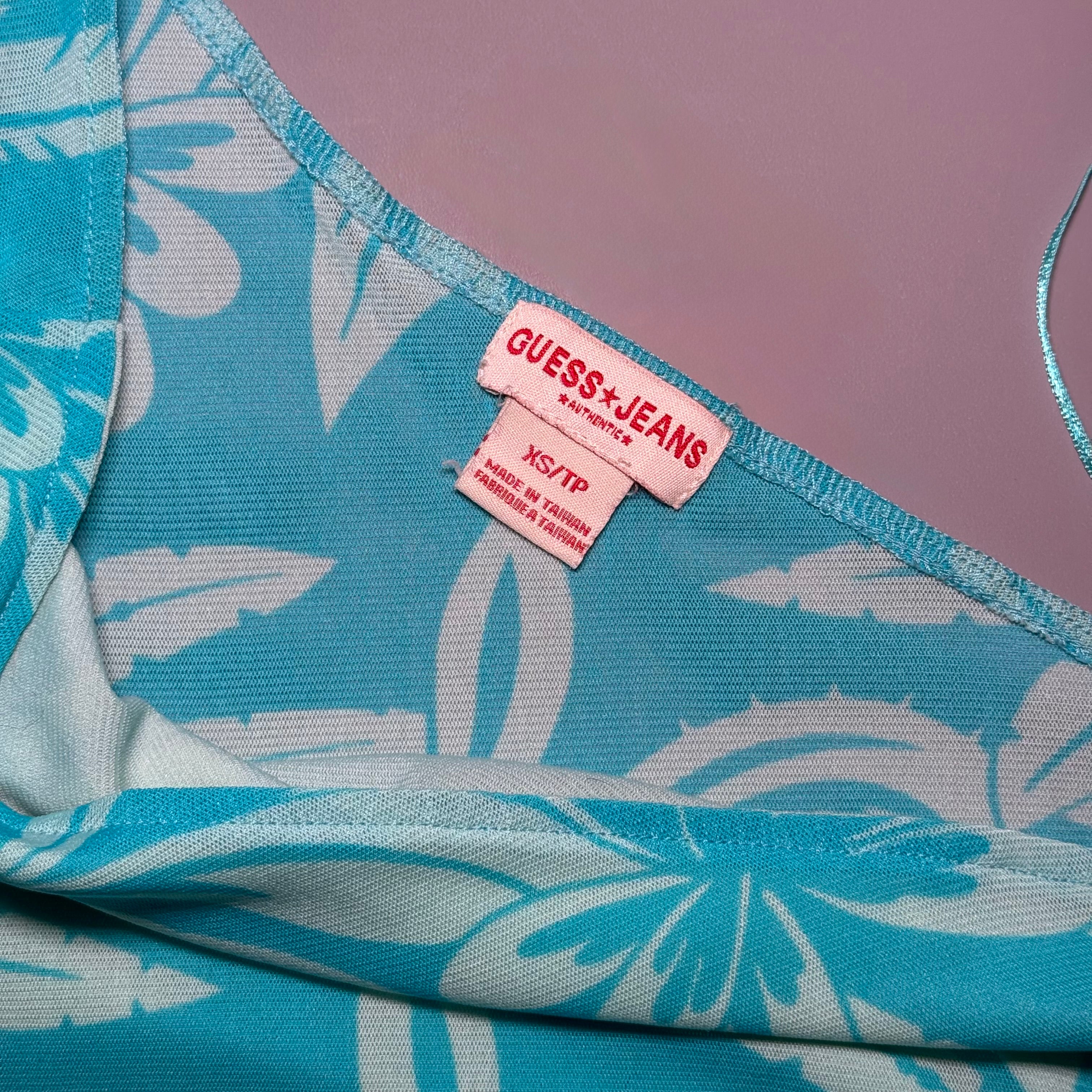 Guess Jeans One Shoulder Mesh Tropical Floral Top