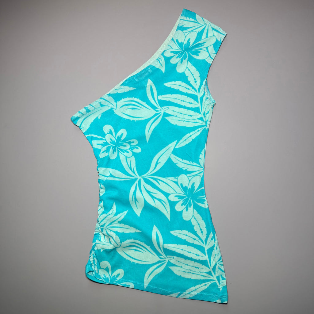 Guess Jeans One Shoulder Mesh Tropical Floral Top