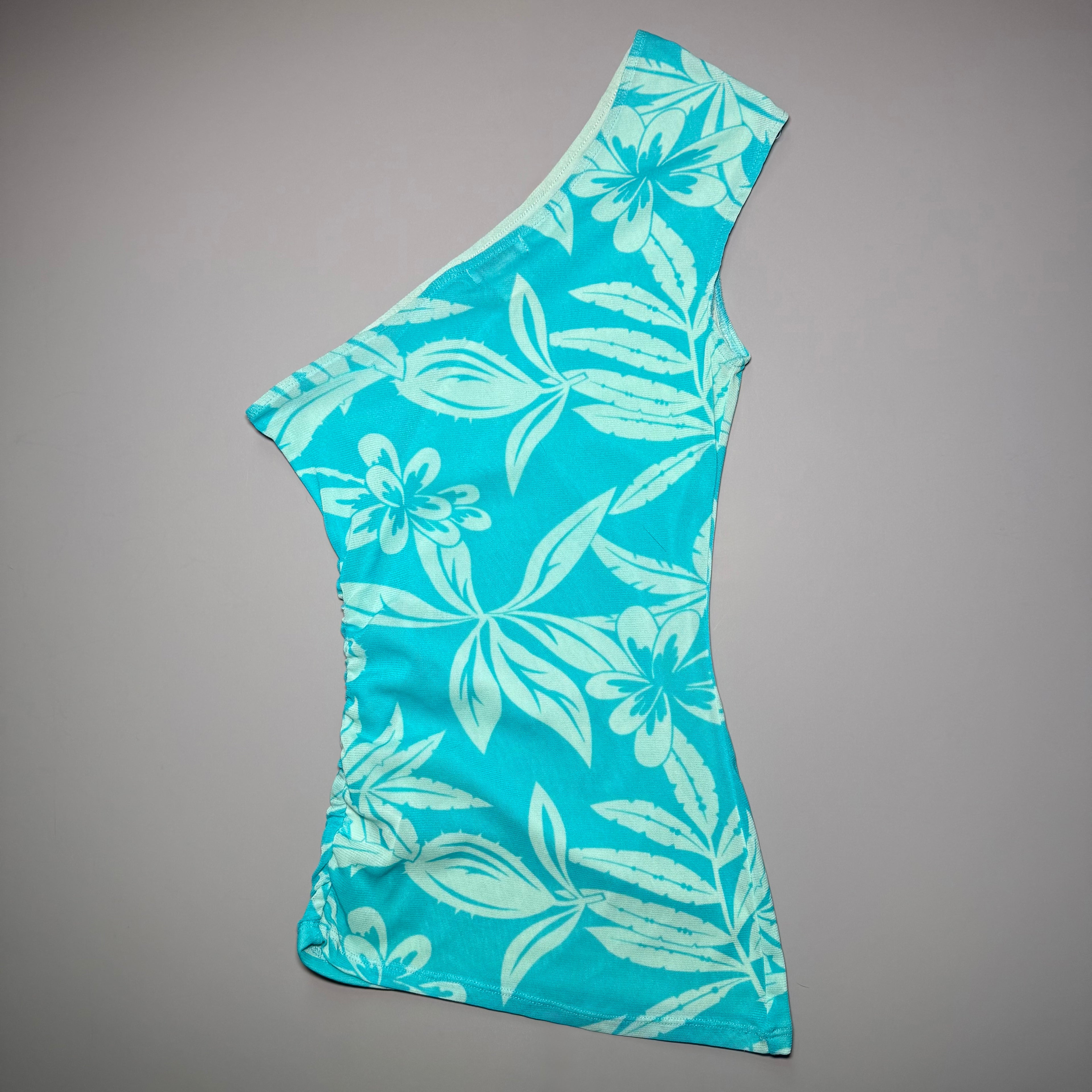 Guess Jeans One Shoulder Mesh Tropical Floral Top